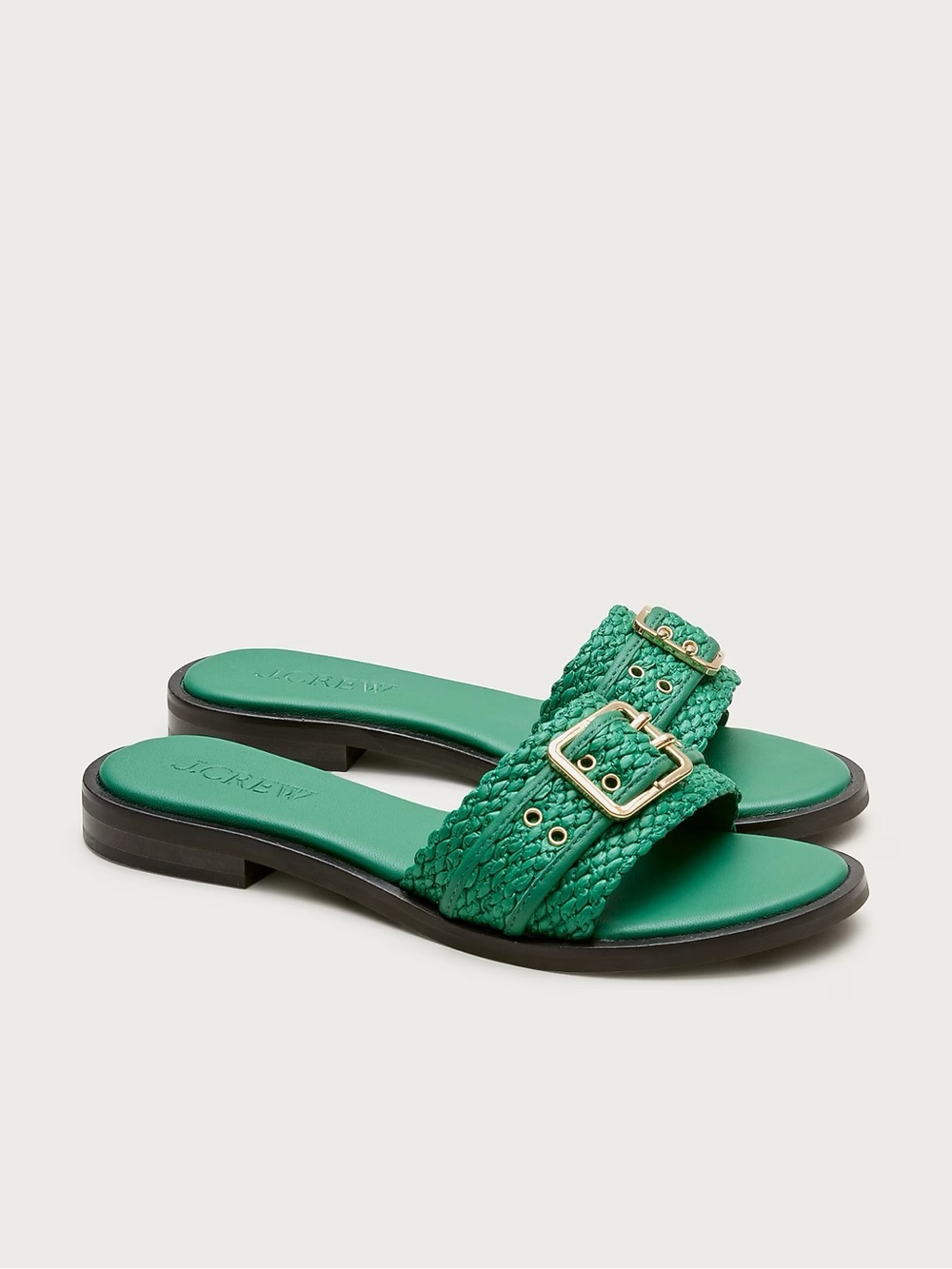 J. Crew Emerald Braided Double-Buckle Slide Sandals